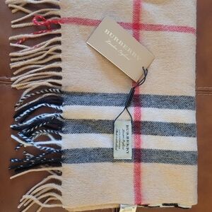 Burberry Beige and Red Checkered Wool Scarf